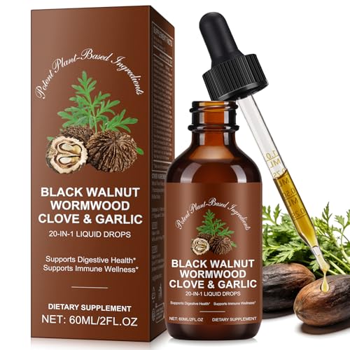 Wormwood Black Walnut & Clove Herbal Drops | 20-in-1 Digestive Support Formula | Alcohol-Free Liquid with Garlic, Pumpkin Seed & Oregano | Natural Raspberry Flavour | Gluten & Dairy Free