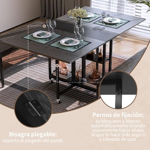 Simple Wisdom Comedor,Mesa Comedor de Plegable,Mesa Plegable 1.20 Apta para Hogar,Oficina o Terraza, Apta para Uso Familiar de 4 Personas,El tamaño es 120 * 80CM.(Gris+Negro)