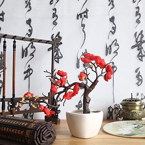 Alisy Plum Blossom Artificial Flowers, Silk Fake Flowers Floral for Home Bridal Wedding Bouquet Party Decor