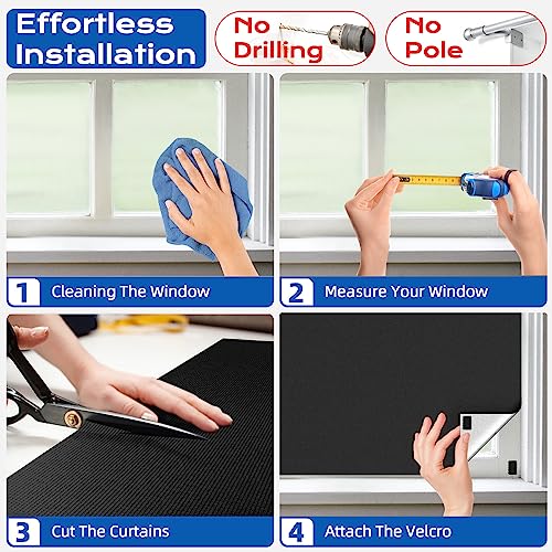 Blackout Curtains for Bedroom, 39" x 58" Portable Blackout Blinds with 20 Sets Hooks & Loops Strips for 100% Blackout Window Film, Temporary Blackout Shades for Windows Cover Nursery Travel RV- Black