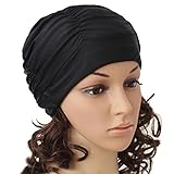 Eforstore Swimming Caps Long Hair Swim Cap Pleated Cloth Fabric Bathing Hats Lycra Beanie Hat for Adult Men Women(Black)