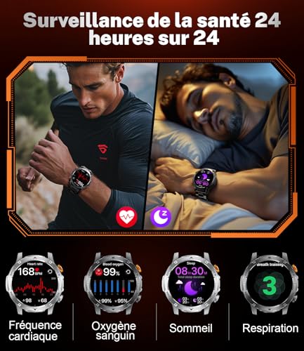 LIMIGE Men's Smartwatch with 1000 mAh/Torch, 1.75 Inches Smart Fitness Watch with Calls, 5 ATM Waterproof Military Smart Watch Tracker for Heart Rate Monitor SpO2,3 Straps, Black