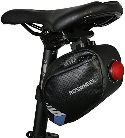 Allnice Waterproof Bike Saddle Bag Bike Seat Bag Bicycle Cycling Saddle Bag Seat Pack Strap-on Bag with Tail Light, Bike Repair Tools Pocket Riding Cycling Supplies (Black+Dark Blue)