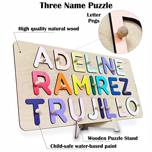 Wooden Three Name Puzzle for Kids Personalized Puzzle for Baby Name