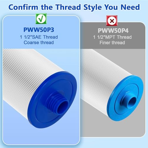 KGC Spa Filter 6CH-940 for Whirlpool, Pack of 2 Replacement for Pleatco PWW50P3 (1 1/2" SAE Coarse Thread), Unicel 6CH-940, Filbur FC-0359, Waterway 817-0050, Washable Filter Cartridge, High Flow