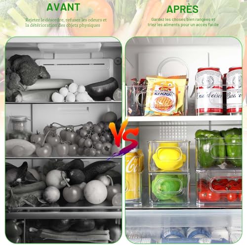 Royouzi Pack of 10 Fridge Storage Organizers, Transparent | Organisation Box with Handle & Lid, Fridge Storage Bin for Kitchens, Cupboards