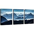 Youshion Art Mountain Wall Art for Bedroom,Blue Abstract Mountain Canvas Picture Prints Artwork,for Living Room Office Dining Room Modern Home Decor Framed Ready to Hang,12" X 16" X 3 Pieces