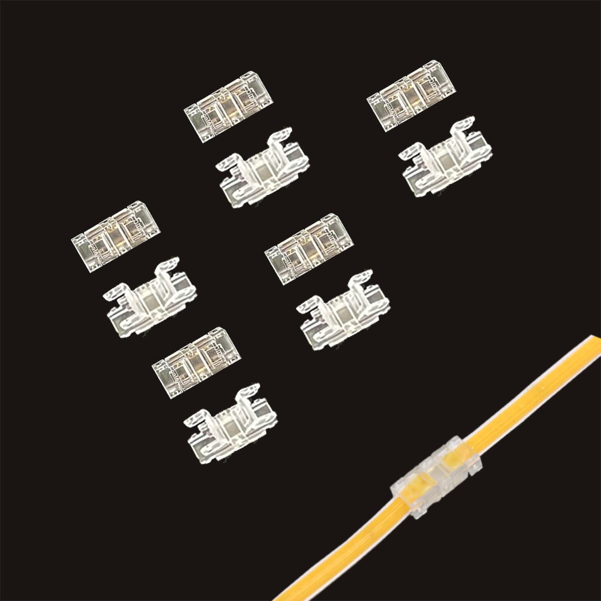 Boarda 5mm COB LED Strip Connectors,2-Pin 10Pcs Strip to Wire Connector Gapless Solderless Quick Click Connector for 5mm COB LED Strip Lights (5MM, Click Connector)