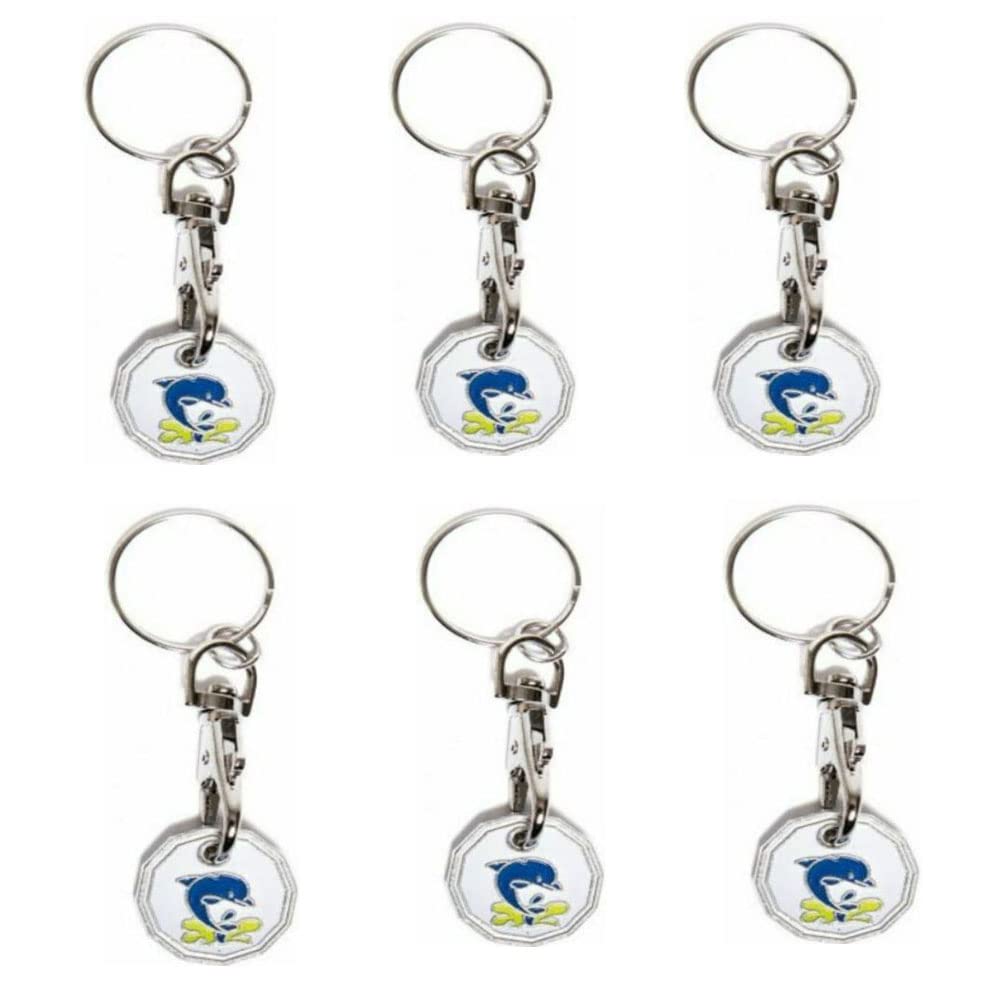 6pcs Trolley Coin Keyring – 12-Edged £1 Trolley Token for UK Shopping Carts – Dolphin Design – Supermarket Key Ring Set for Lockers, Gym, Party Bag Fillers