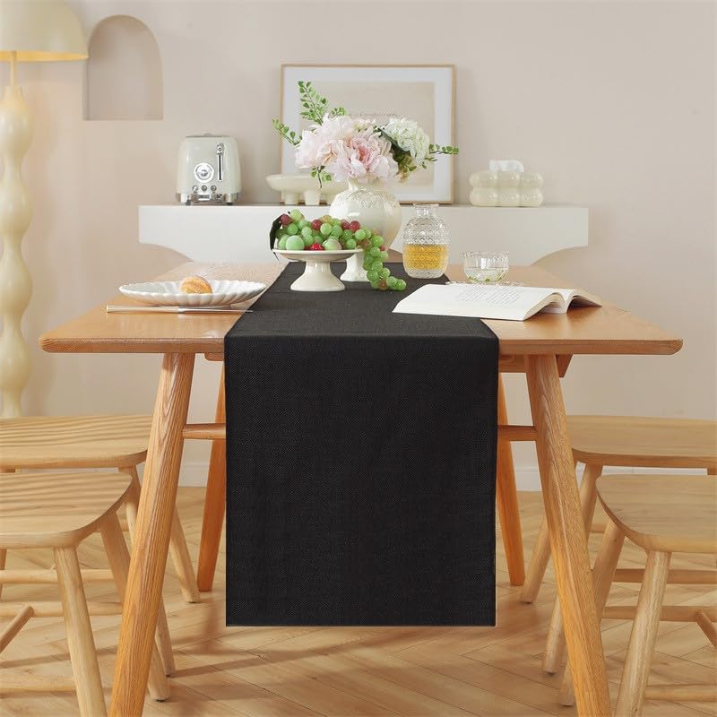 AMFUN Black Waterproof Table Runner, 40x160 cm, Modern Dining Room Decor for Parties