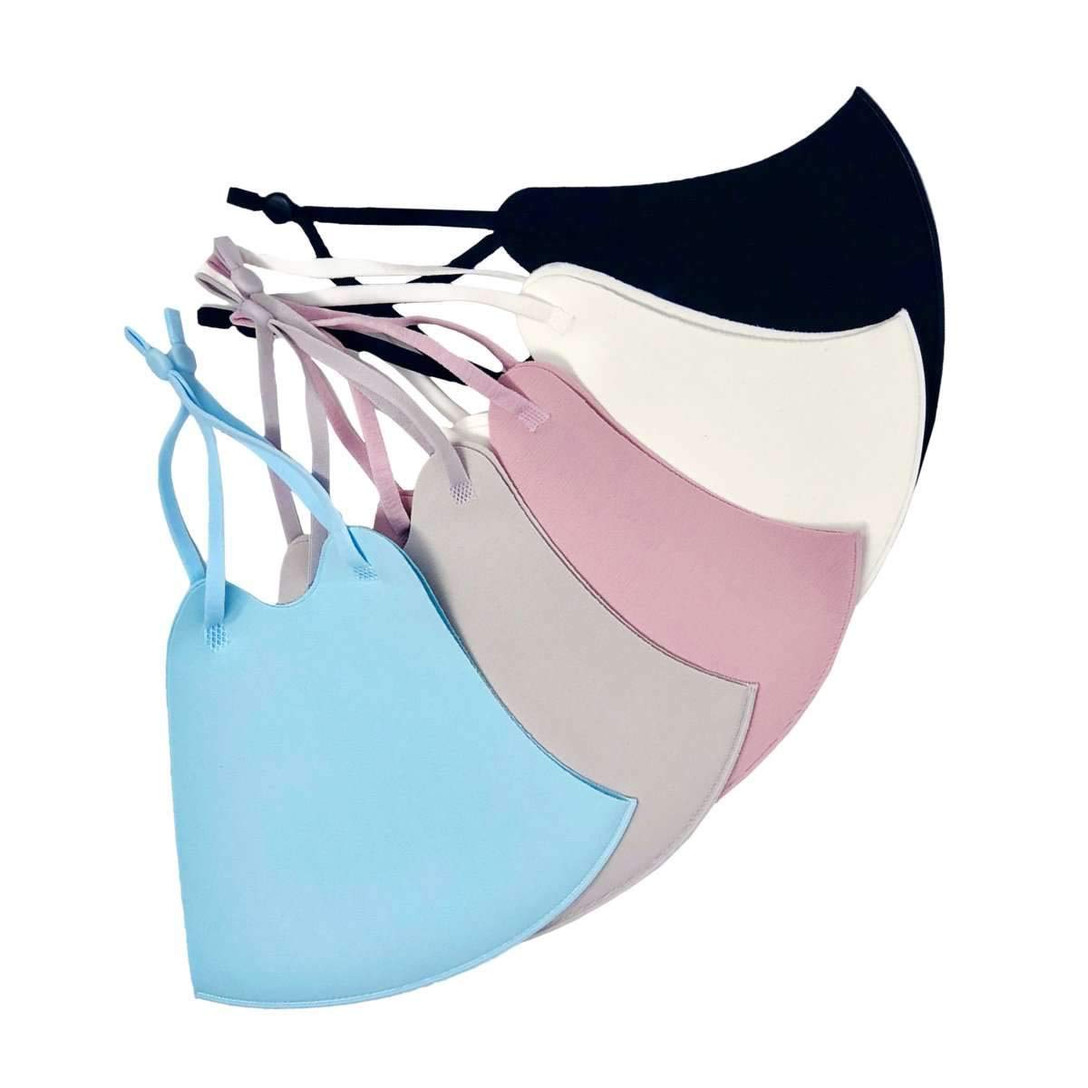 SMUG Adjustable, Washable & Reusable Fabric Face Covering Masks Multipack 5 Colour Set - Black, White, Grey, Blue, Pink