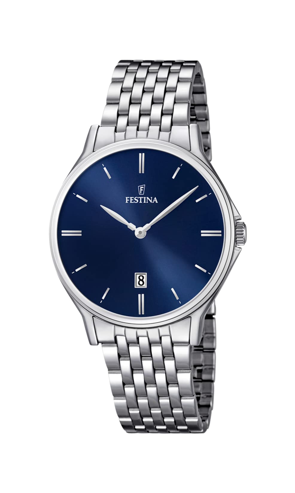 Festina Men's Quartz Watch with Blue Dial Analogue Display and Silver Stainless Steel Bracelet F16744/3
