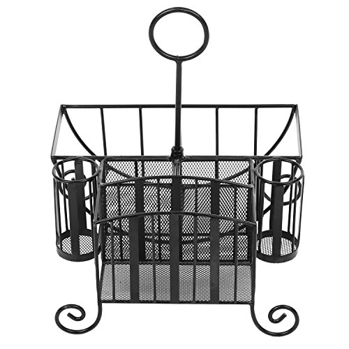 Black Metal Mesh Kitchen/Picnic Buffet Caddy Holder for Utensil, Plates, Napkins with Handle - Thumbnail 3