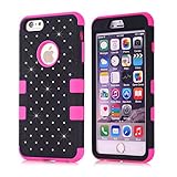 iPhone 6 Case, ROKE Shockproof iPhone 6 Studded Rhinestone Crystal Bling Hybrid Armor Case Cover for Apple iPhone 6(4.7 Inch) - Rose/Black