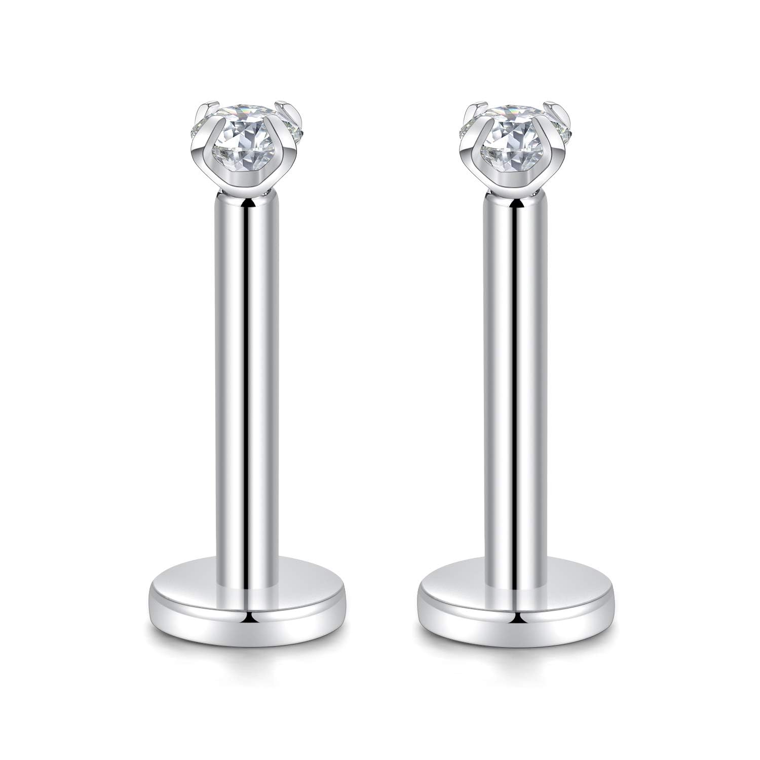hengkaixuan G23 Titanium 16G 2mm Clear CZ Internally Threaded Labret Monroe Lip Studs Helix Cartilage Tragus Earring Piercing