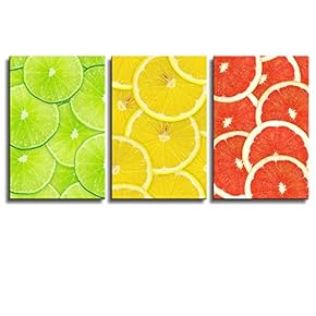 Canvas Prints Wall Art - Red Yellow and Green Lemon Slice | Modern Wall Decor/Home Decoration Stretched Gallery Canvas Wrap Giclee Print & Ready to Hang - 16"x24" x 3 Panels