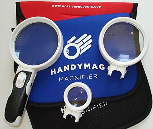 Best handheld magnifying glass set with light - under $15 - hand held magnifier with 3 LEDs | High Magnification Power | jewelry loupe | padded carrying case included