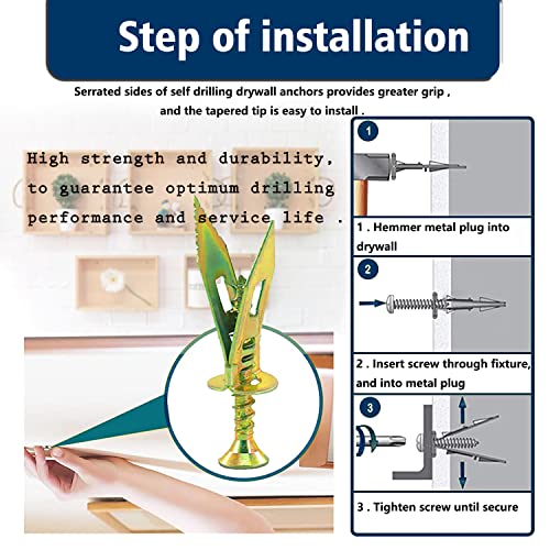 200Pcs Drywall Anchor Kit, Steel SelfDrilling Anchors with Zinc Plated