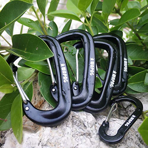 WAPAG Carabiner Clip Keychain, 12KN / 2645lbs 7075 Aluminum Heavy Duty Caribeaner, for Sports & Outdoors, Hammock, Camping, Hiking, Key (Black) - Thumbnail 3