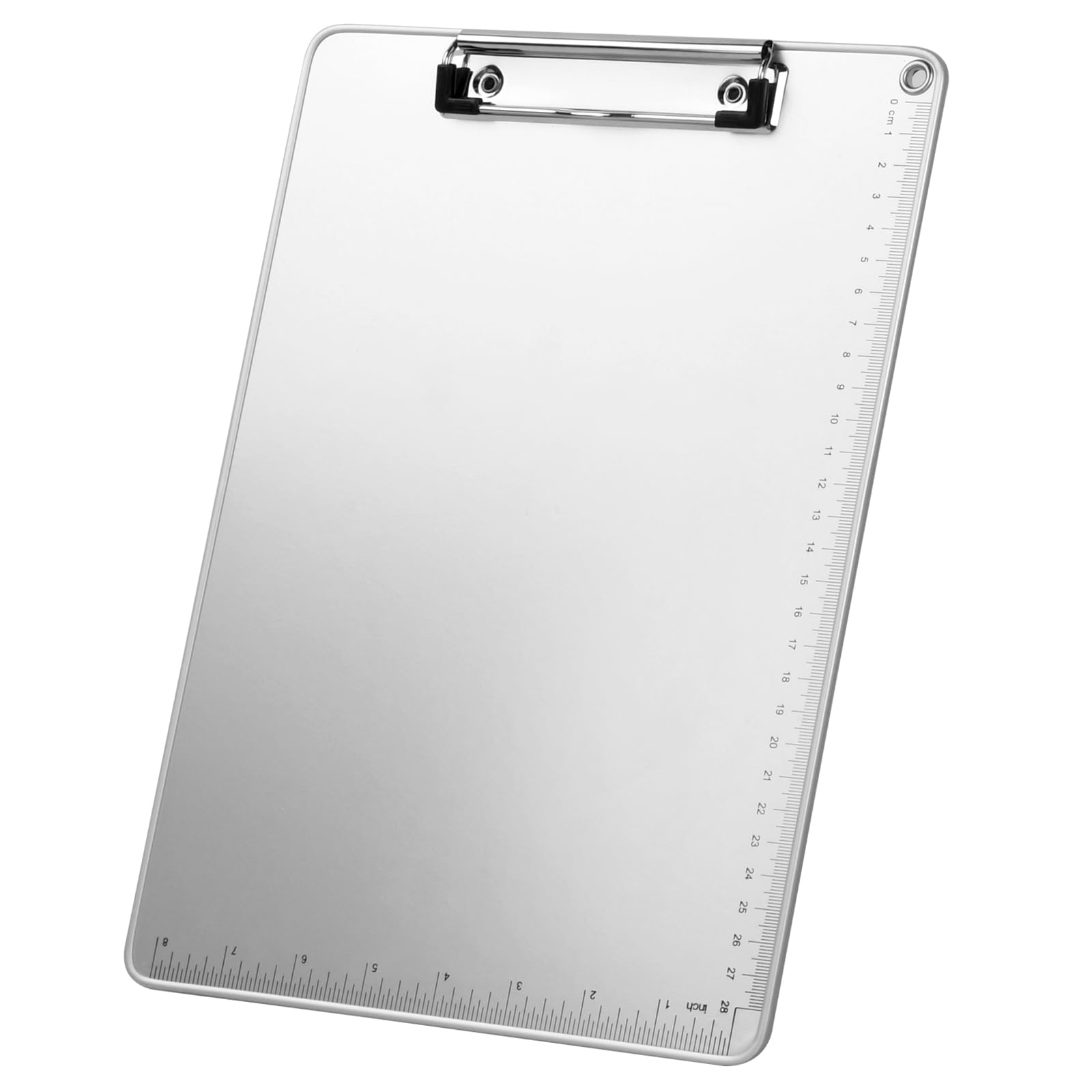 A4 Aluminium Clipboard, Metal Clipboard Folder with Clip and Measurements, Hangable Heavy Duty Clip Boards, Metallic Silver Writing Document Holder for Office School (A4)