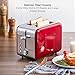 Bonsenkitchen 2 Slice Red Toaster, Extra Wide Slot 5.5''*1.4'' for Bagel, 7 Browning Settings, Defrost/Bagel/Cancel Functions, Stainless Steel Bread Toaster