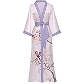 Women's Long Kimono Robe Floral Silk Robe Satin Silky Bathrobe Sleepwear Bridesmaid Wedding Robes