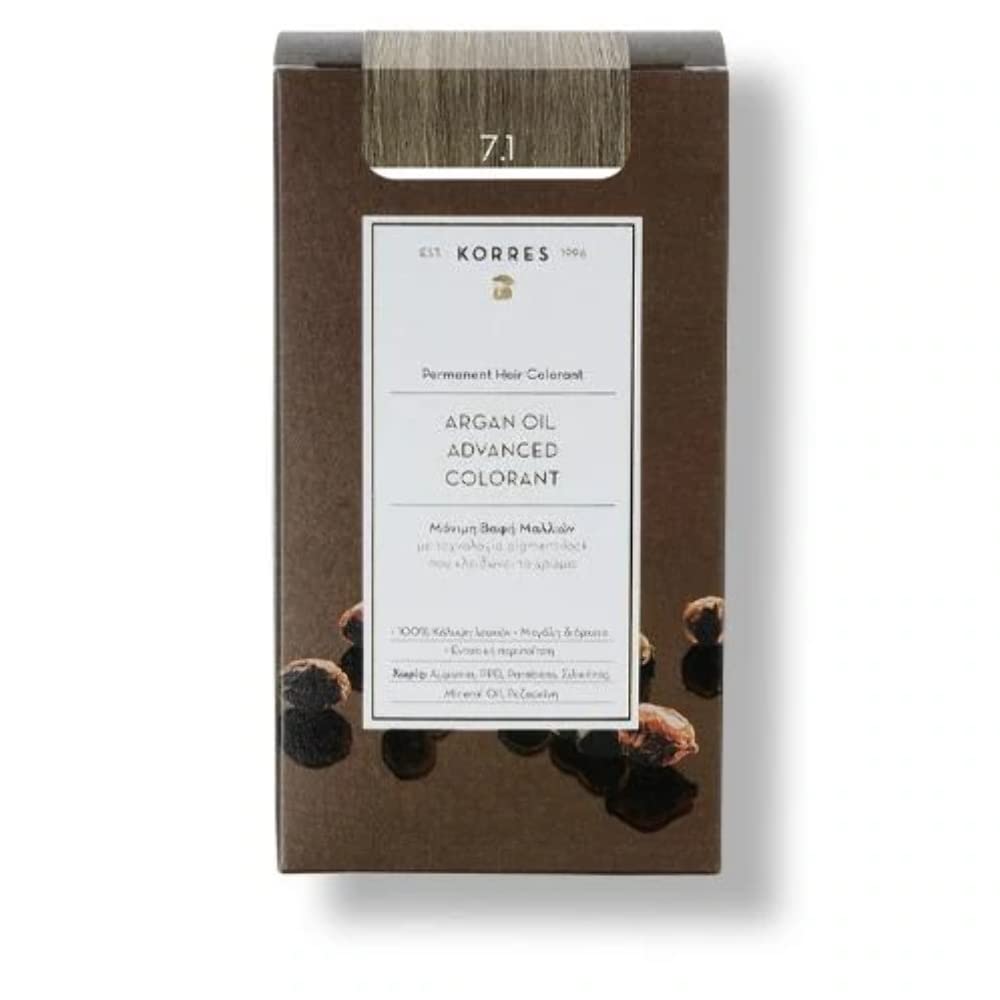 KORRES Argan Oil Colourant - Ammonia Free Hair Colour Ash Blonde 7.1-100% Grey Hair Coverage & Vegan for a Long-Lasting Colour Result