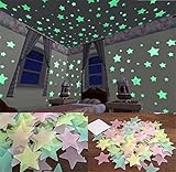 FULLIN Room Sticker Glow In The Dark Star Shape for Ceiling Wall Kid Bedroom Stickers 100Pcs Packing 3 CM Blue Color