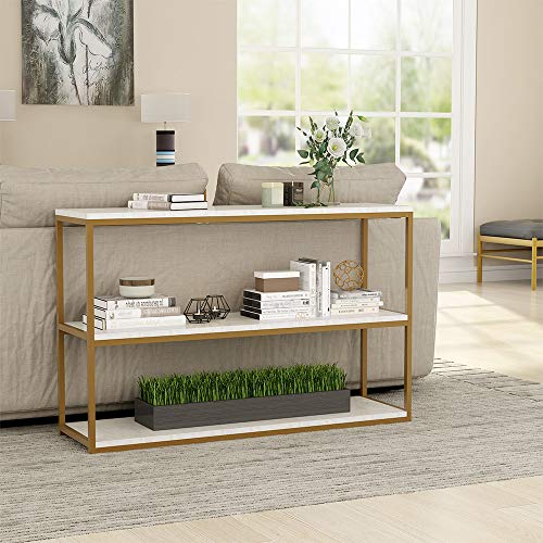 Tribesigns 3-Tier Console Table, Sofa Entry Table with Gold Metal Frame for Home, Creamy White