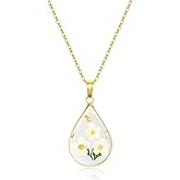 jayden Birth Flower Necklace for Women,Real Pressed Flower Necklace,Handmade Month Jewelry,Personalized Plant,Unique Holiday Gift,Teardrop Pendant - Gold | 18"