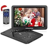 DR.J 14.1 inch 7 Hours Portable DVD Player, with Build-in Rechargeable Battery, 270°Swivel Screen, 1.8M Car charger and Power supplier, SD Card Slot and USB Port, Black (14.1