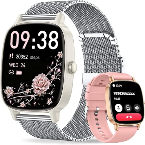 coioc Women's Smart Watch with Phone Function, 1.85 Inch HD Fitness Watch, Over 120 Sports Modes, Heart Rate Monitor and Pedometer, IP68 Waterproof (Pink)