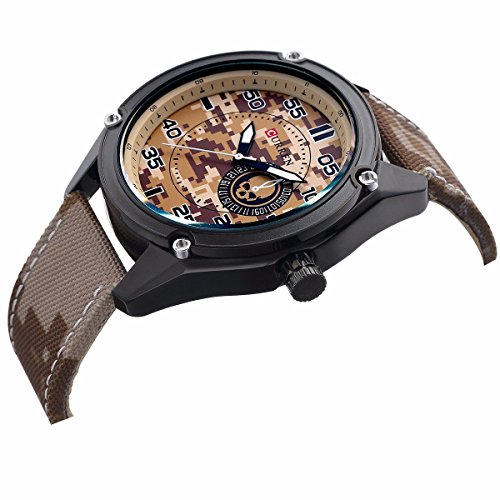 Fizili 8183 men army brown canvas strap quartz watch