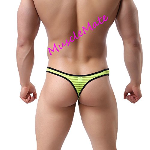 MuscleMate UltraHot Men's Thong Men's G-String Comfort Thong Low Raise Underwear Honey Bubble (L, Green)