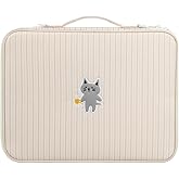 kimhachan Stripe Kitty Laptop Pouch with Handle | Vintage-Inspired Fabric Cute Notebook Case Sleeve for women (Pink x Beige, 15 inch)