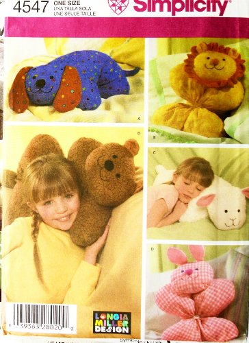 OOP Simplicity Pattern 4547. Animal Pillows. Dog; Bear; Lamb; Bunny; Lion. Fold-over Designs