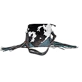 Myra Bag Western Style Purse - Fringe Purses for Women with Real Cowhide and Blue Accents, Leather Western Handbags for Women