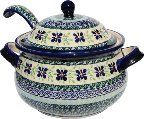 Polish Pottery Soup Tureen with Ladle Zaklady Ceramiczne Boleslawiec 1004/1367-du121 Unikat Pattern, 13.4 cups