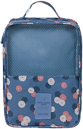 Travel Shoe Bags Portable Waterproof Shoe Toe Storage Organizer Bag Shoe Case Pouch Holder 3 Pairs of Shoes (Blue Flowers)
