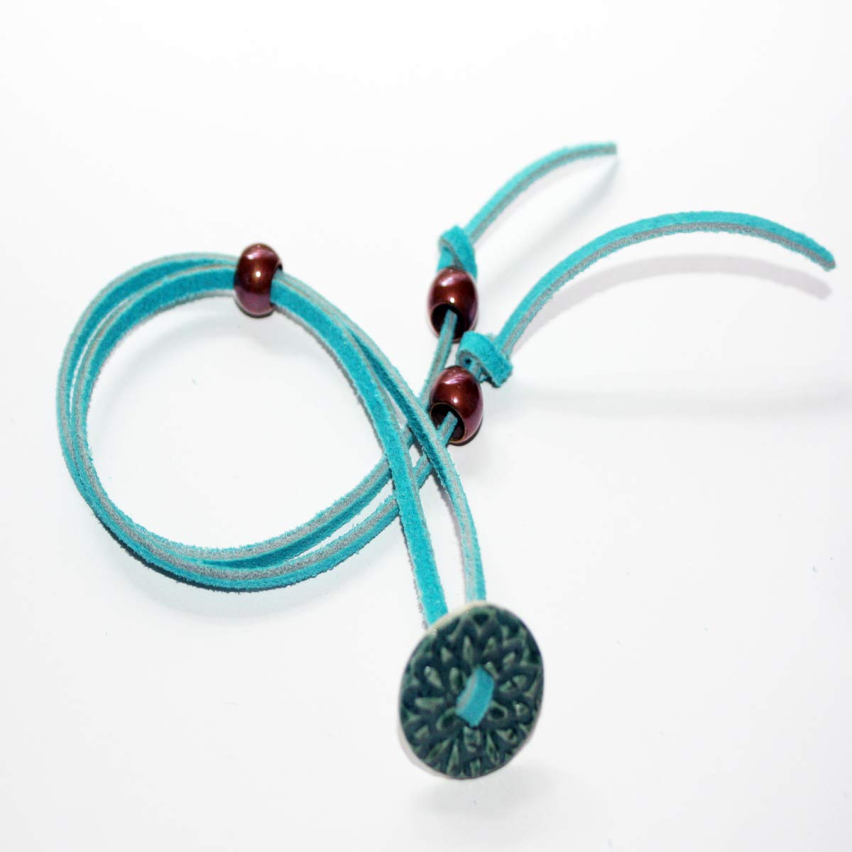 Amazon Com Turquoise Leather Handmade Ceramic Button Ponytail