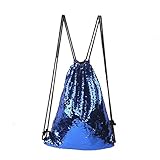 Glitter Sequins Backpack Drawstring Backpack Sackpack Outdoor Shoulder Bag for Travel Shopping Sport (Blue Silver)