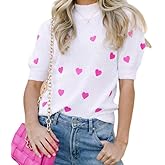 Heart Cropped Sweaters for Women Holiday Short Puff Sleeve Knitted Shirt Valentine's Day Cute Graphic Top with Bows