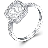 LGSY 925 Sterling Silver CZ Square Rings for Pearl Jewelry Making, Design Ring Fittings/Settings/Mountings for Women