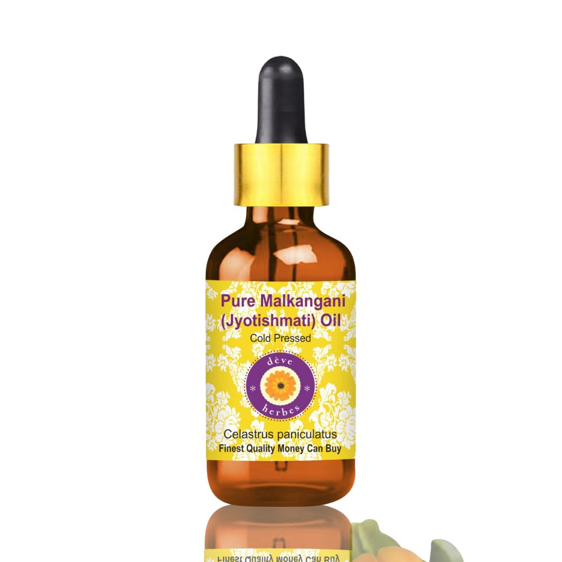 Deve Herbes Pure Malkangani (Malkangani/Jyotishmati) Oil (Celastrus paniculatus) with Glass Dropper Cold Pressed 30ml (1 oz)