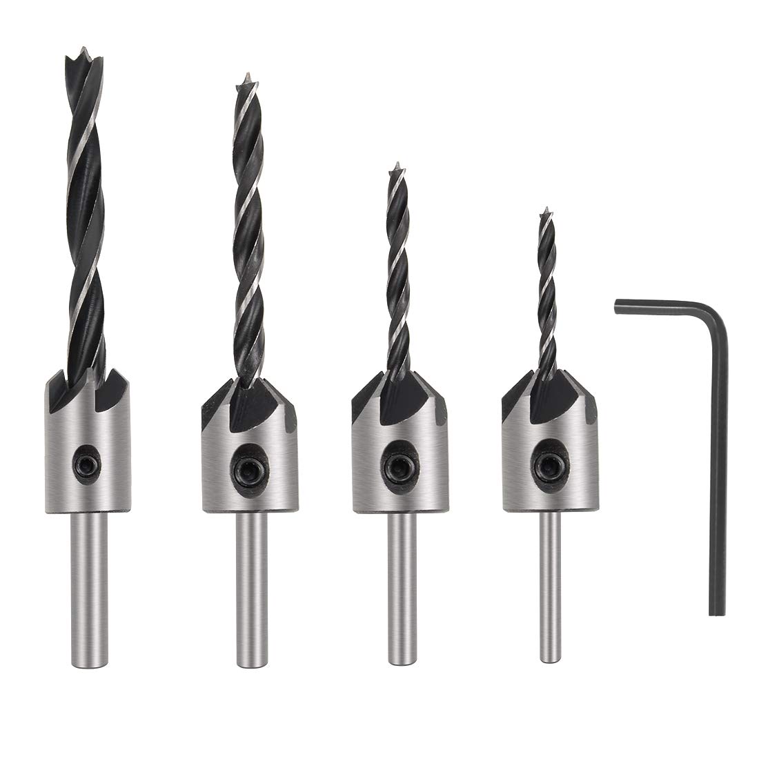 sourcing map Countersink Drill Bits for Wood 3mm to 6mm Adjustable Reamer with Hex Wrench for Punch Tool Woodworking Carpentry DIY HSS 4in1 Set