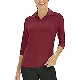 Corna Women's 3/4 Sleeve Golf Polo Shirts UPF 50+, V Neck Mositure Wicking Performance Sports Collared Shirt Office Work Tops