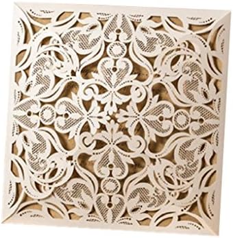 Beige Laser Cut Square Wedding Invitations Cards with Lace Flowers Engagement Birthday Bridal Shower Baby Shower Graduation Invitation Cardstock(20pcs)