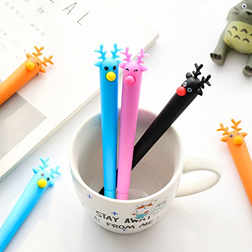 Slendima 0.5 mm Lovely Elk Design Gel Pen, Creative Cute Stationery School Office Supplies Student Gift - Black - Thumbnail 4