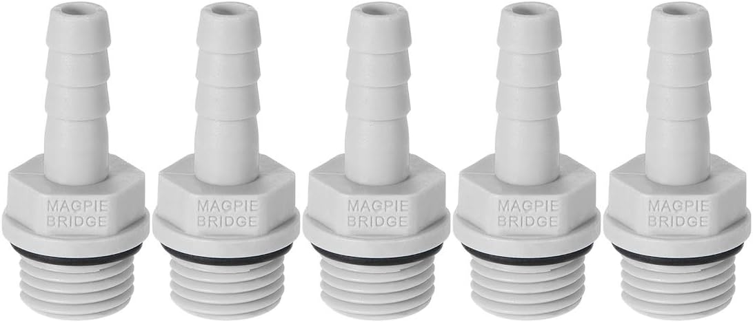 sourcing map PVC Barb Hose Fitting Connector Adapter 6mm or 15/64" Barbed x G1/4 Male Pipe 5pcs, Grey, 15/64" x G1/4