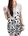 OURS Women's Short Sleeve Casual Loose Floral Plus Size Tunic Dress Flower Printed Dress (White&Black)